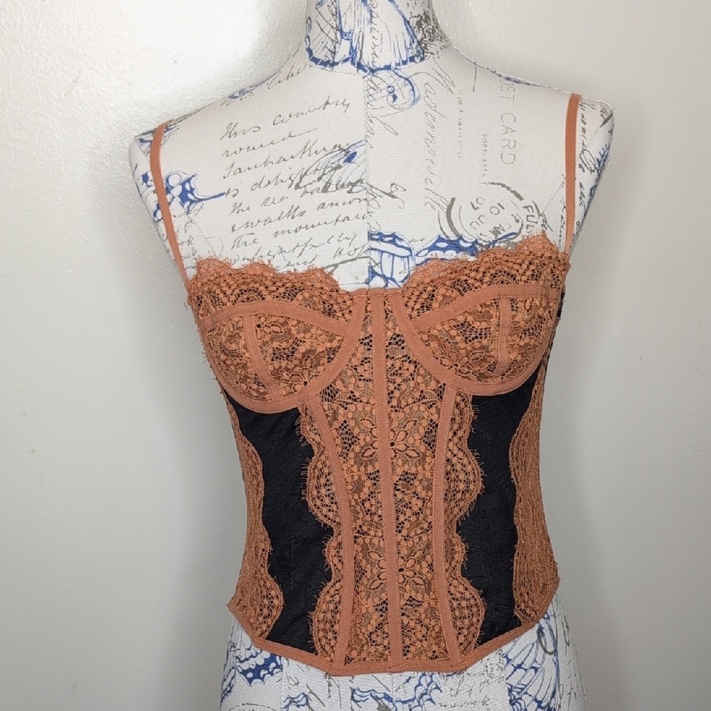 Out From Under Modern Love Lace Corset, Cinnamon, Fairy  Lace Bustier Size L